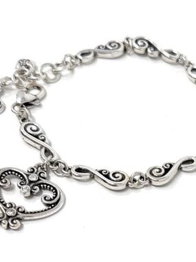 Brighton Palazzo Silver Heart Crystal Bracelet w/Dust Bag
